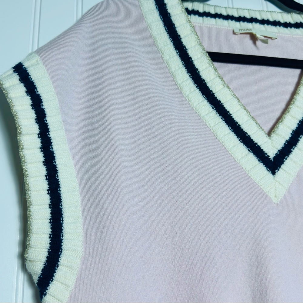 Maje PINK Women's Monette Striped Short Sleeve Edge Sweater Vest US One Size - Picture 14 of 17